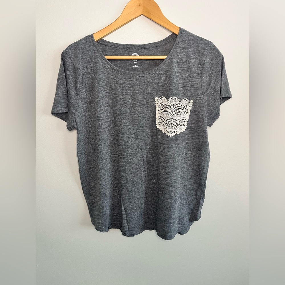 So Grey and Off-white Crochet Pocket Tee